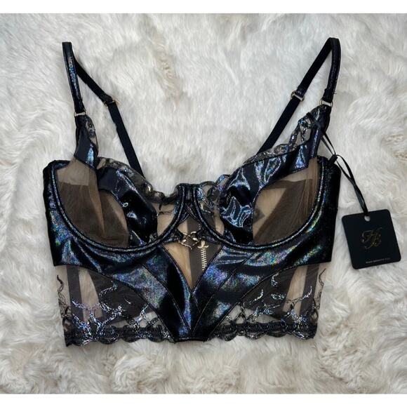 Honey Birdette OLYMPIA🖤 Black Oil Slick Shimmer 2 Piece Set 32DDD & S Brief - Picture 3 of 8